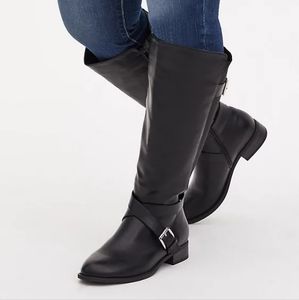 Torrid BROOKE - BLACK FAUX LEATHER BUCKLE KNEE-HIGH BOOT